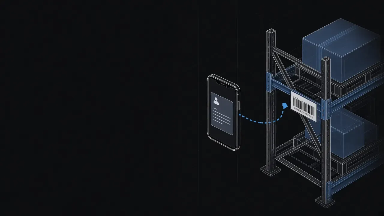 Illustration of a rack location tag next to a phone notification