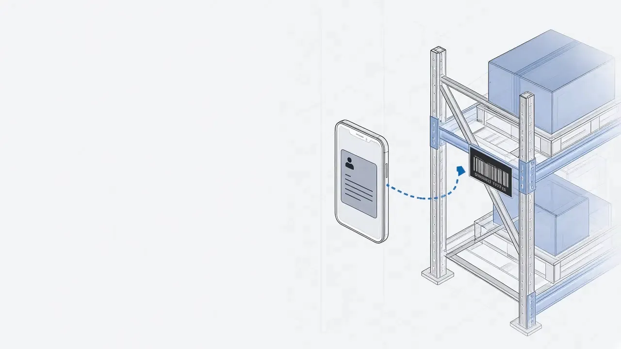 Illustration of a rack location tag next to a phone notification